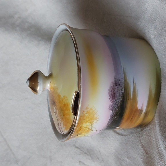 Noritake ceramic hand painted sugar bowl with lid tree and house design - Picture 4 of 9